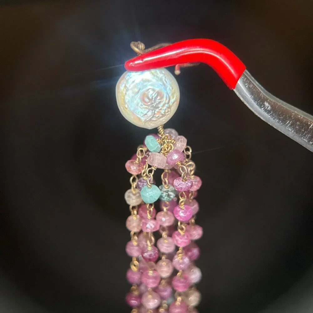Ruby/Pearl‎ Dangle Earrings